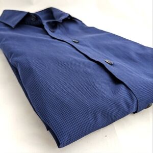 LANVIN made in Italy Blue Check Men's Shirt, Long Sleeve, Button-Up